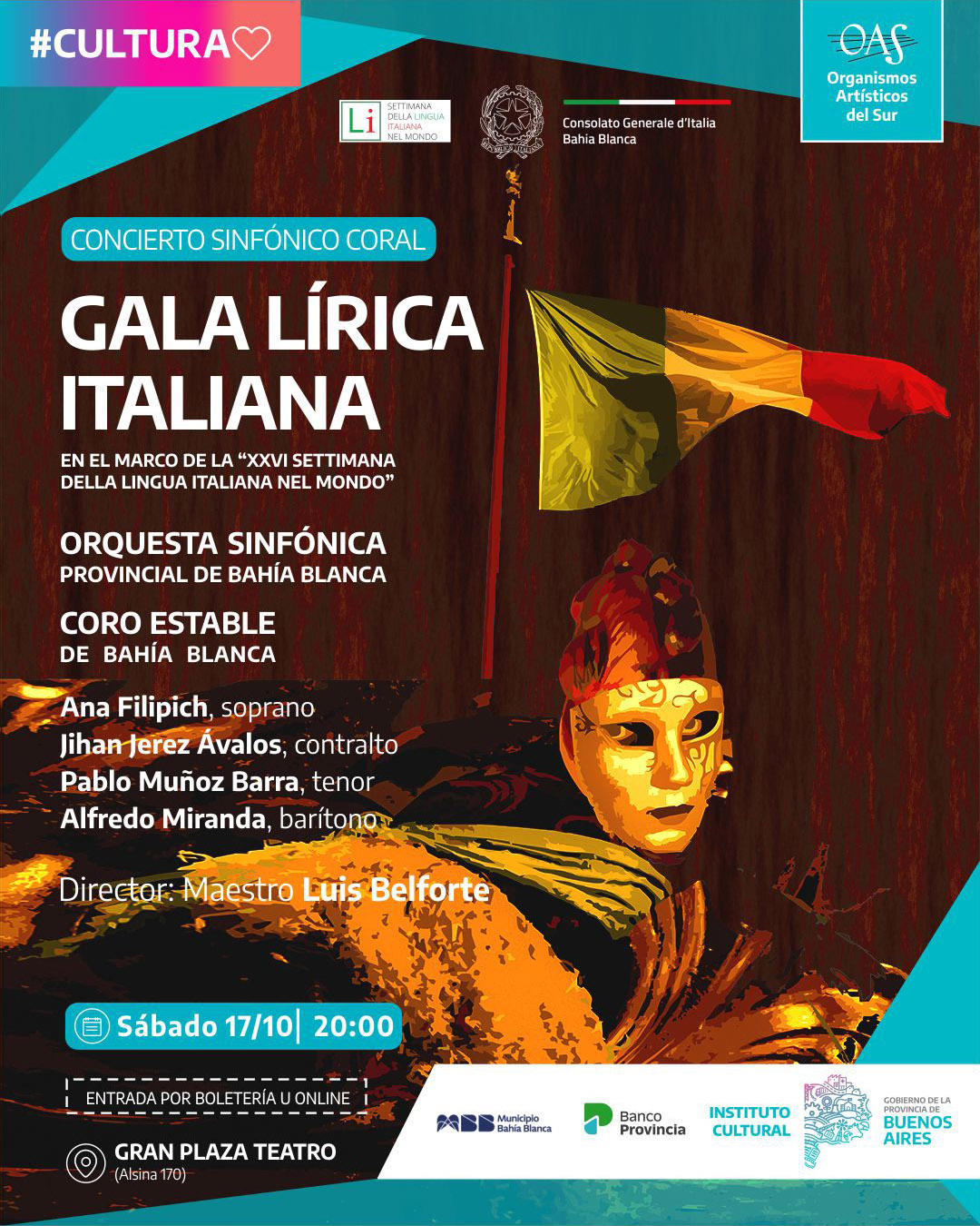 Gala Lírica Italiana con la Orquesta Sinfónica Provincial y el Coro Estable